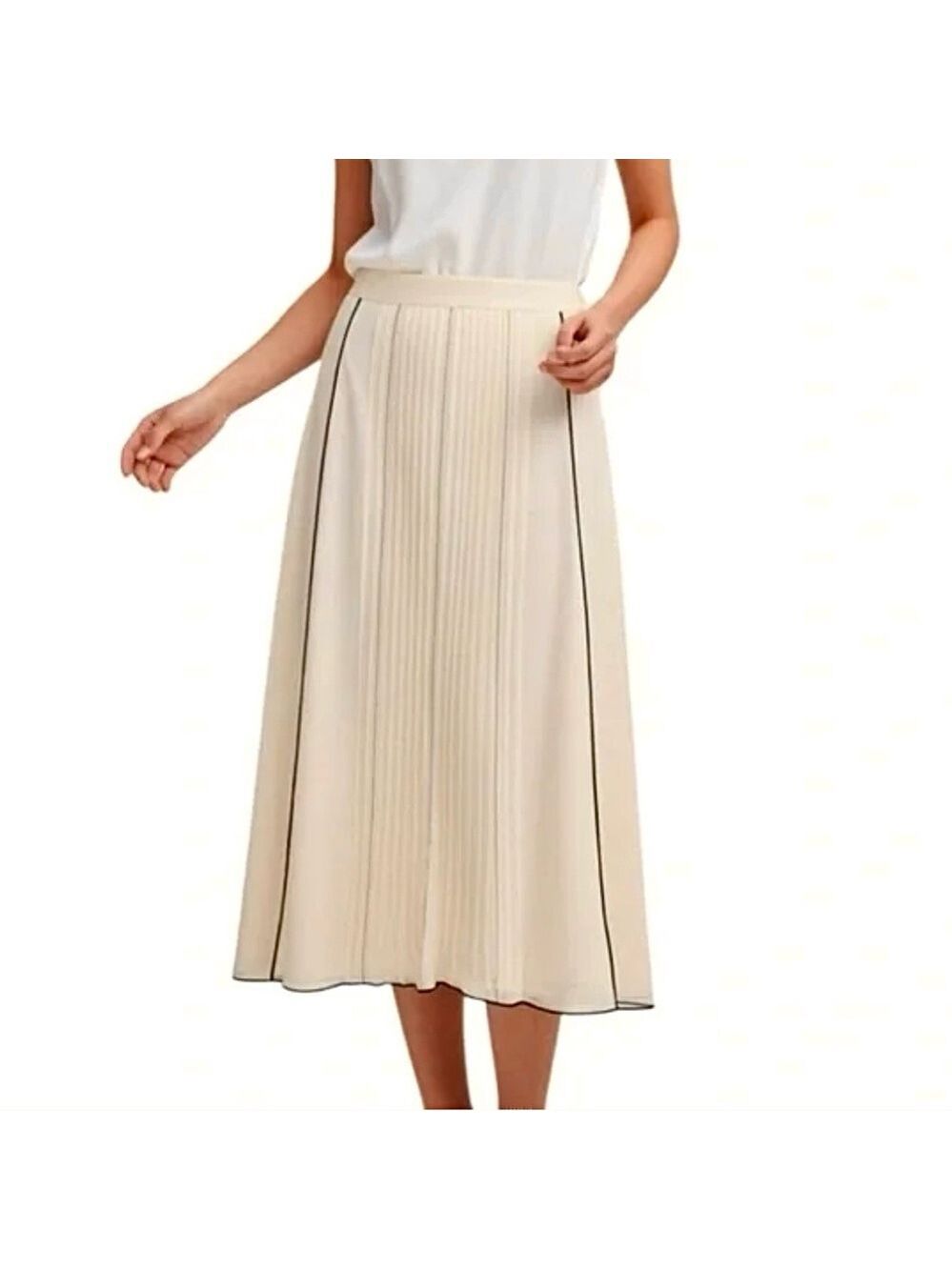 NWT Elie Tahari ecru chiffon plisse flowy old money midi skirt 6